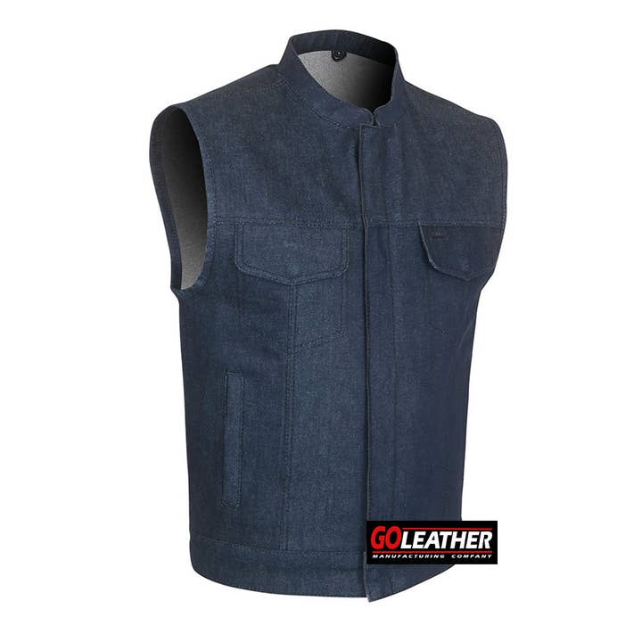 Gilet en denim brut bleu foncé - Raw Valor pour la vente par Goleather