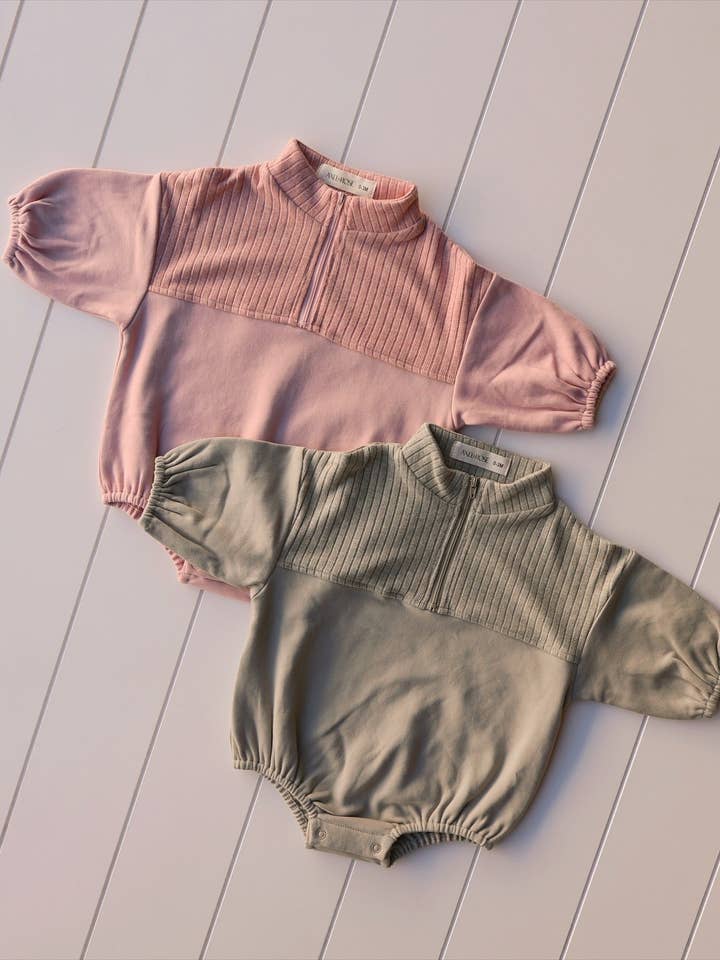 Quarter Zip Bubble Onesie for wholesale by Axel & Rose