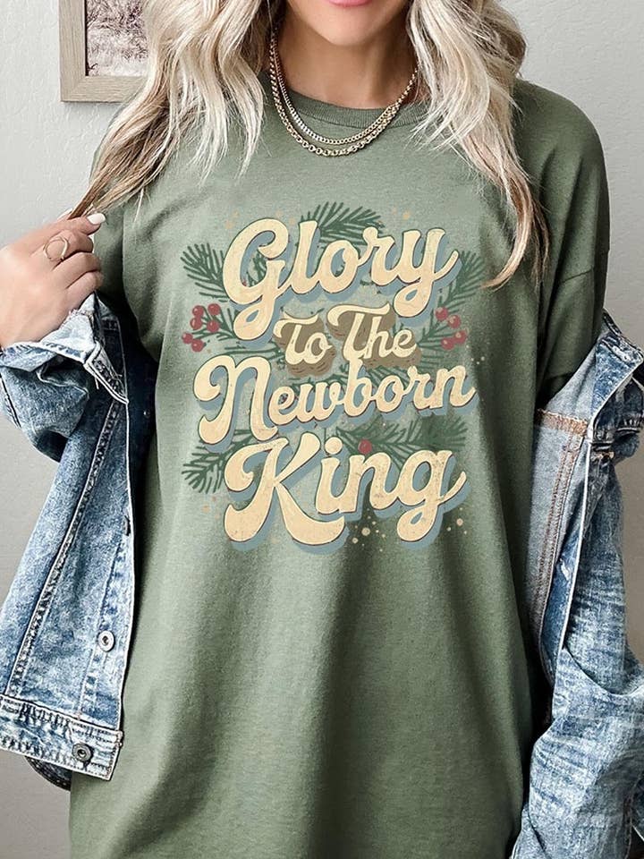 Ruhm dem neugeborenen König Grafik Schweres Baumwoll-T-Shirt für den Großhandel von Pink Irene Wholesale