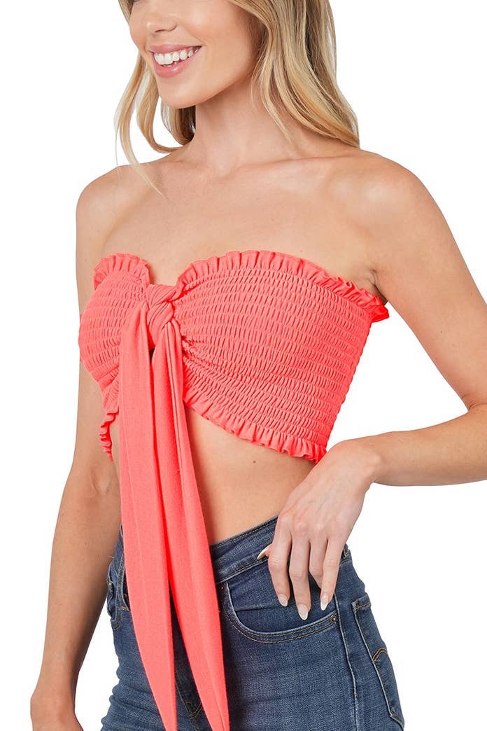 Vanilla Monkey – wholesale Blouse – Women’s – Soft French Terry Smocked Tie Front Tube Top5