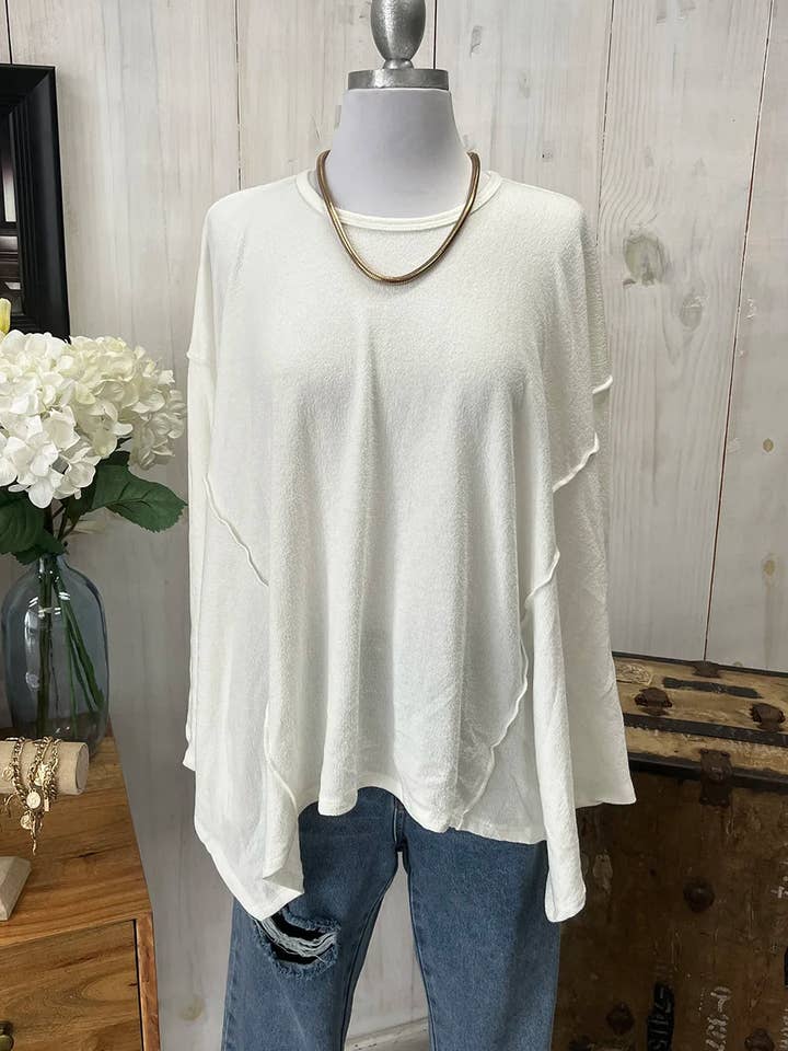 Tasha Apparel Wholesale - Wholesale Tunic Sweater - Women's - Oversized Asymmetrical Long Sleeve Relaxed Fit Cozy Sweater Top