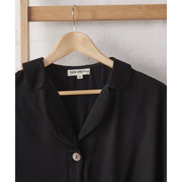 JADE AND MAY - Wholesale Sleepwear Set - Women's - Bamboo Pyjamas - Crop Button Up + Pant Set in Black