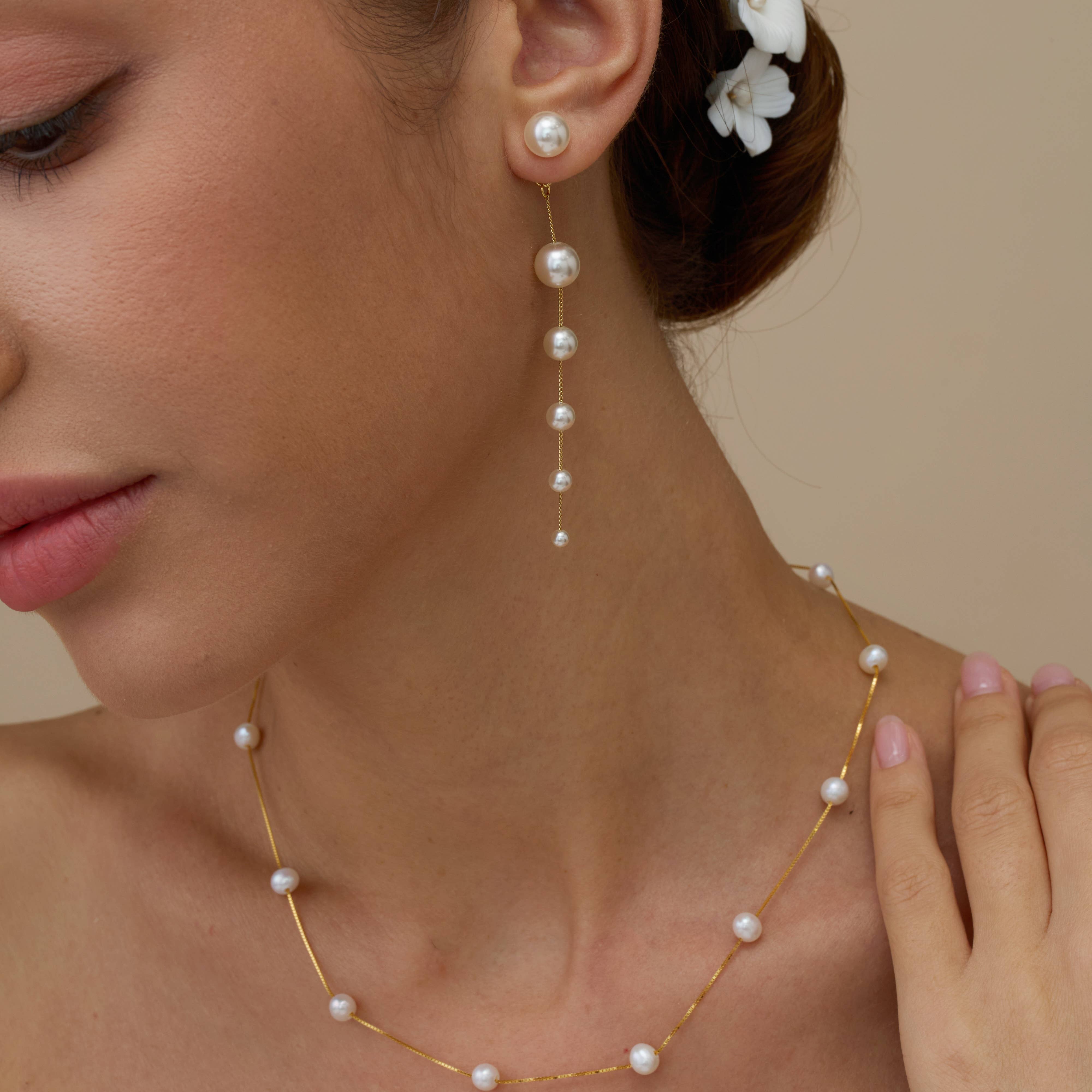 Drrtymagic - Vente Parures de bijoux - Ensemble de boucles d'oreilles pendantes en perles d'eau douce naturelles et collier de perles