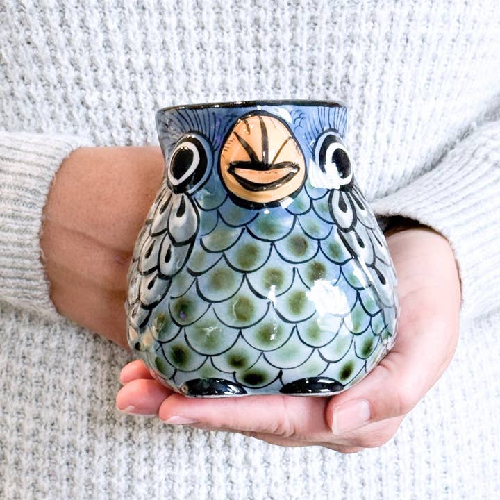 Guatemala Hand-Painted Ceramic Bird Mug for wholesale by Upavim Crafts