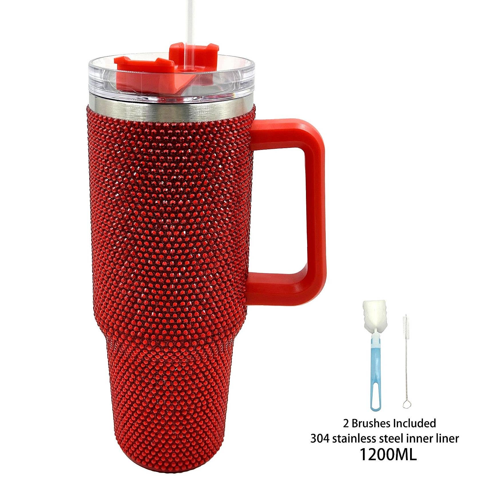 Diacly - Wholesale Insulated Mug/Tumbler - Bling Solid Rhinestone Tumbler Straw with 2 Brushes Spong2