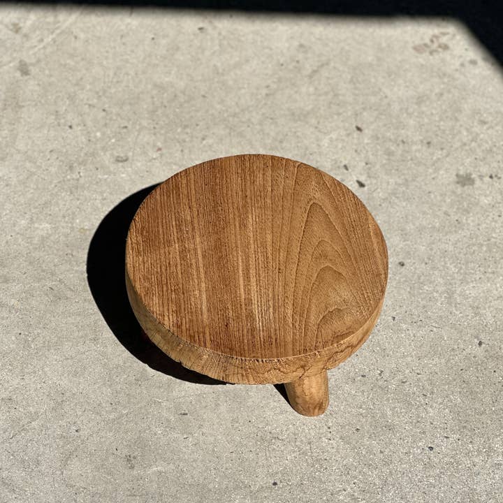 Office Objets - Wholesale Stool - Small low three-legged stool in upcycled blond teak D:30 H:157