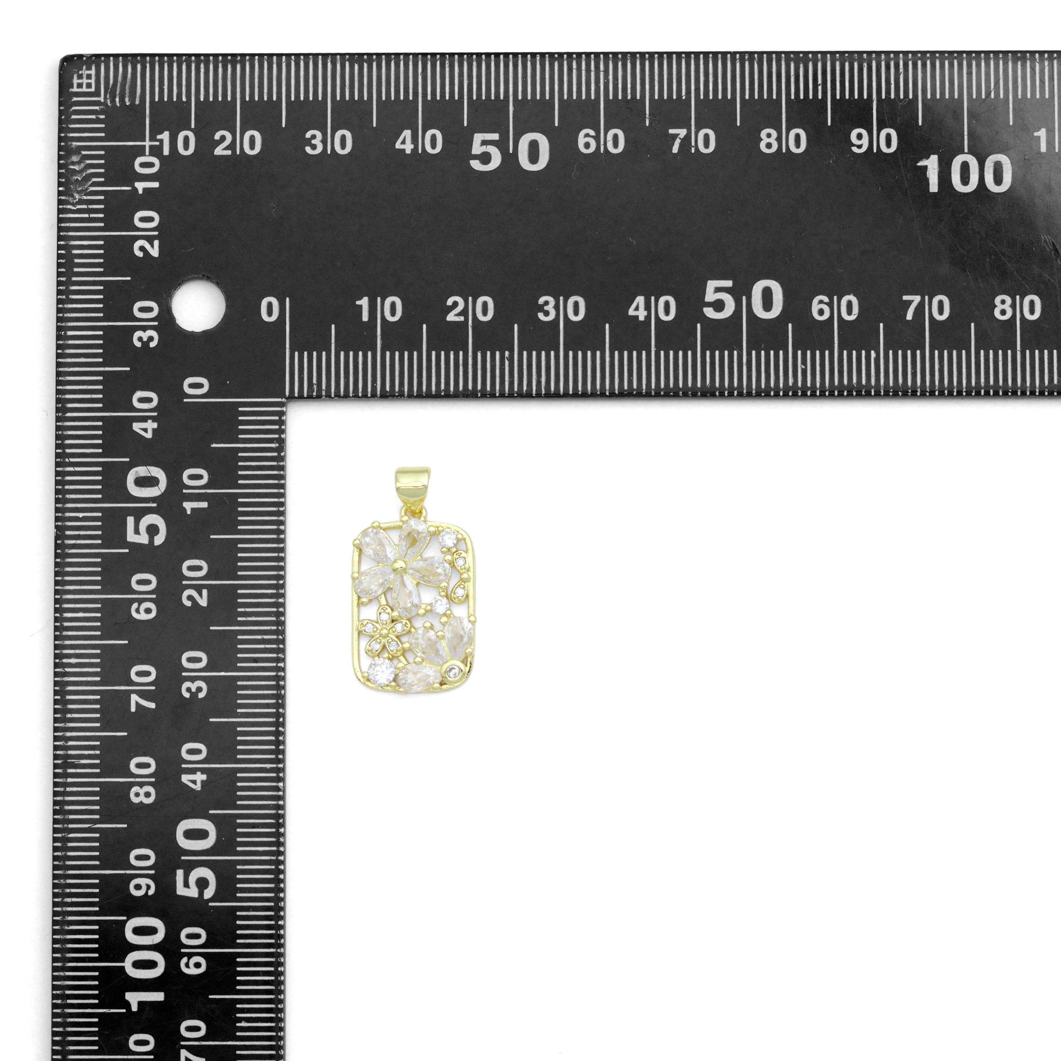 BestBeads&Beyond - Wholesale Individual Charm/Pendant - Baguette CZ Flower Rectangle Charm Pendant, Sku#LK11212