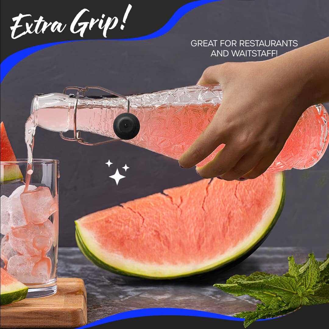 Nevlers – Engroshandel Mælkeflaske/saftflaske – Sæt med 6, 33 oz. svingtopglasflasker | Tekstureret design2