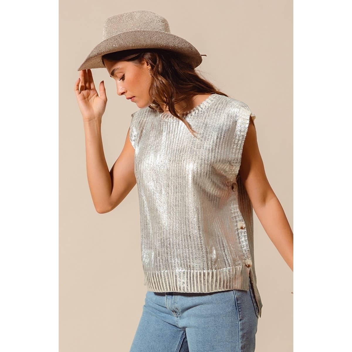 IVE – wholesale Outerwear Vest - Women’s – Metallic Foil Holiday Sweater Vest Top2