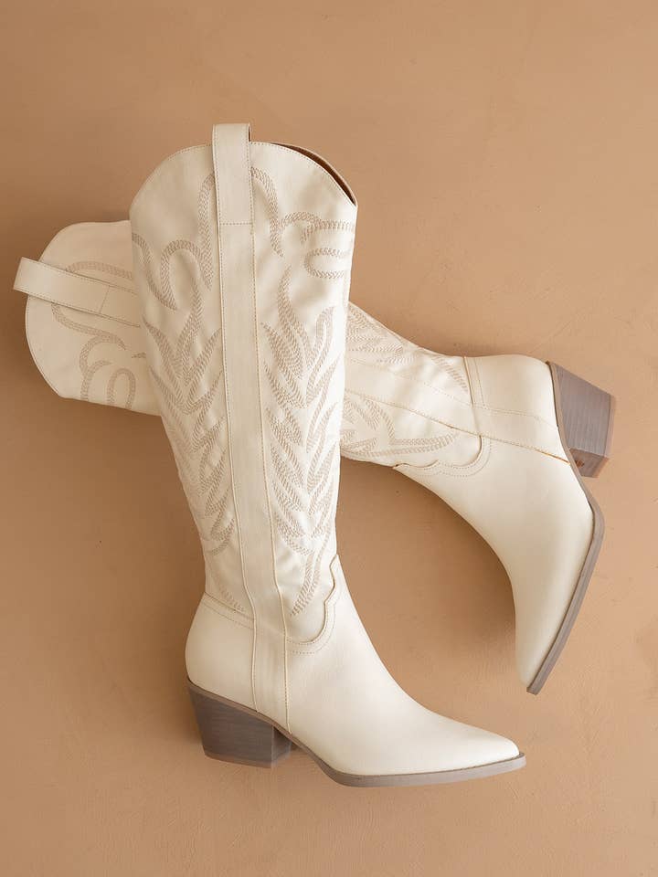 The Samara White | Embroidered Western Tall Boot for wholesale on Faire