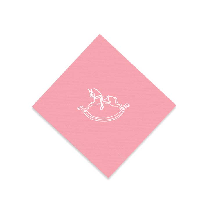 Servilleta de cóctel rosa con estampado de caballo mecedor blanco en papel aluminio para venta al por mayor de Kate Chambers Designs