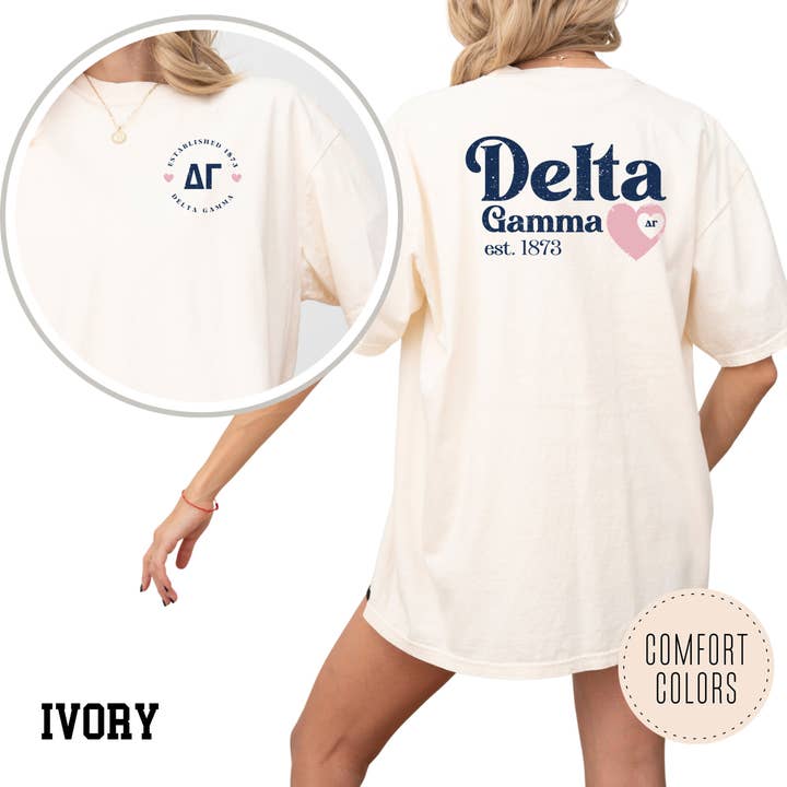 Delta Gamma Faded Love Comfort Colors Schwesternschaft T-Shirt für den Großhandel von Kite and Crest