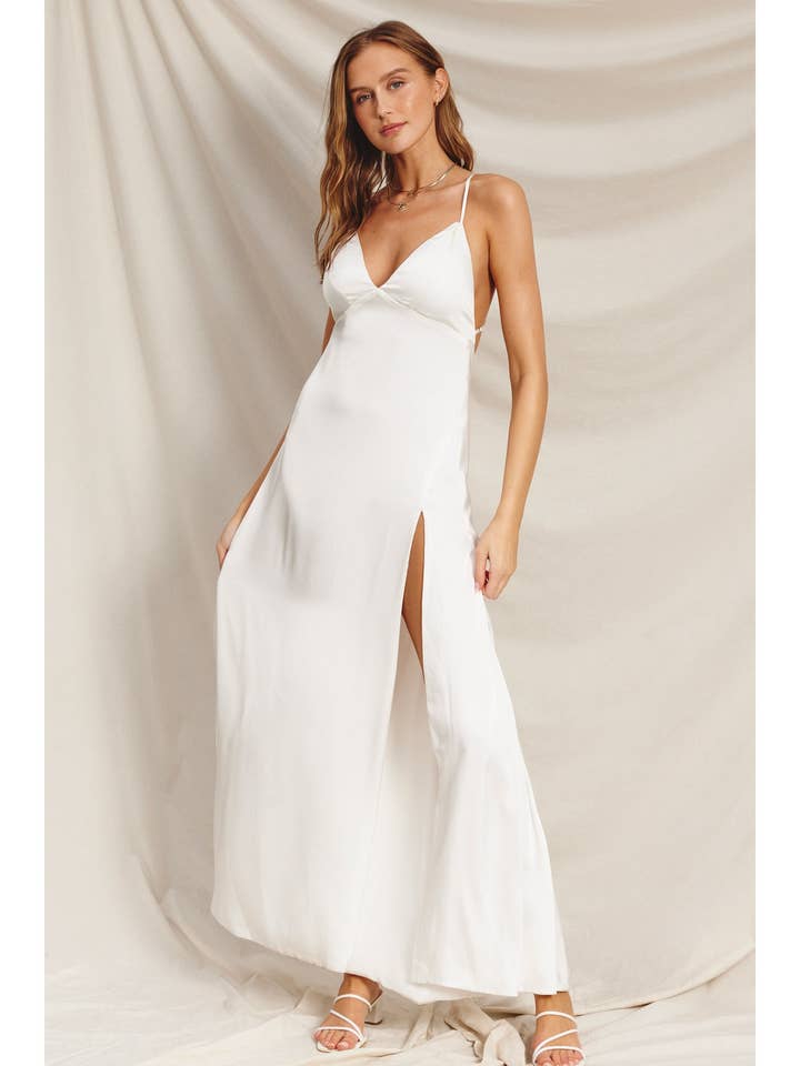 Dress Forum - Wholesale Dress - Women's - Dull Satin Open Back Plunging Maxi Dress