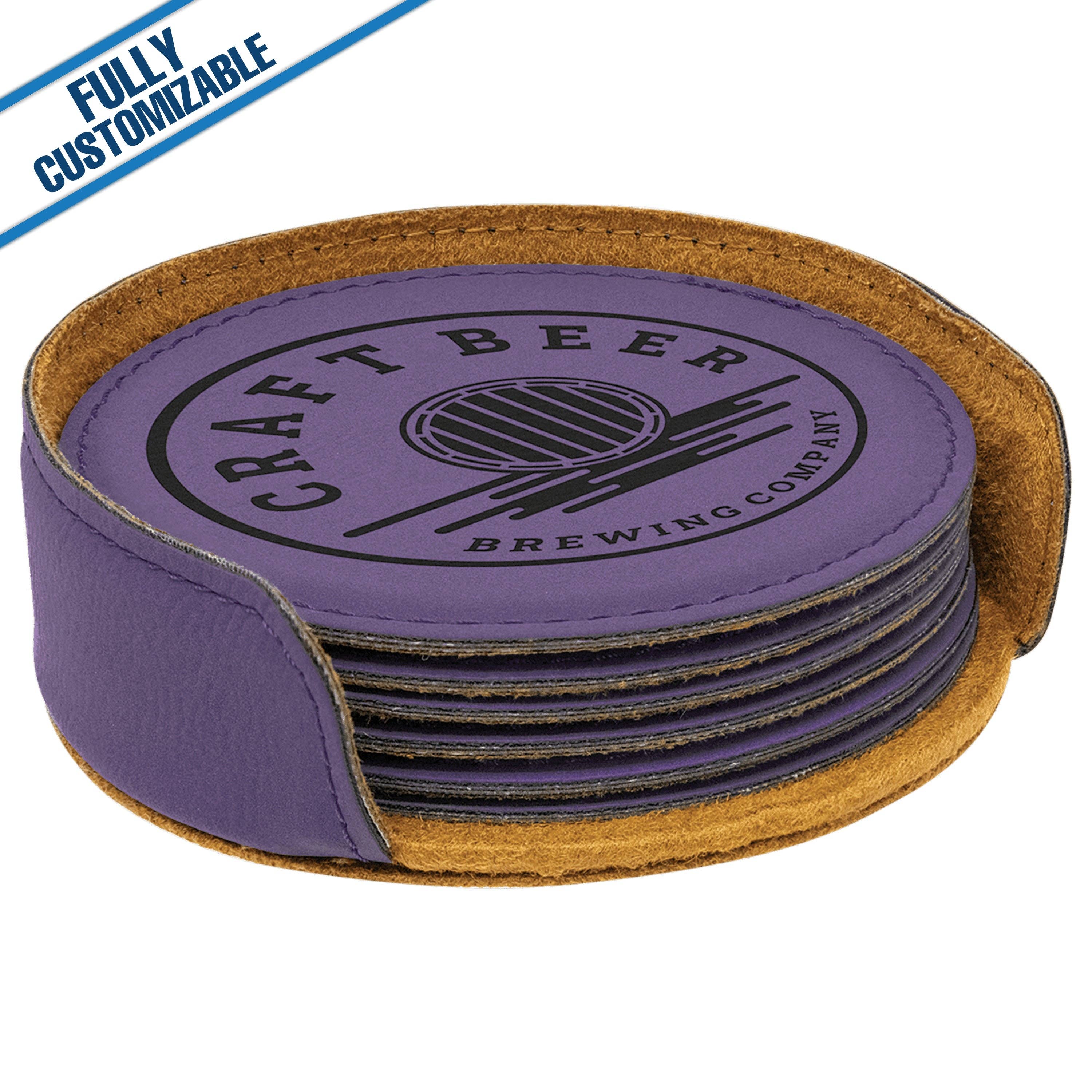 GiftWorksPlus - Wholesale Coasters - Engraved Leatherette Round Coasters - Fully Customizable29