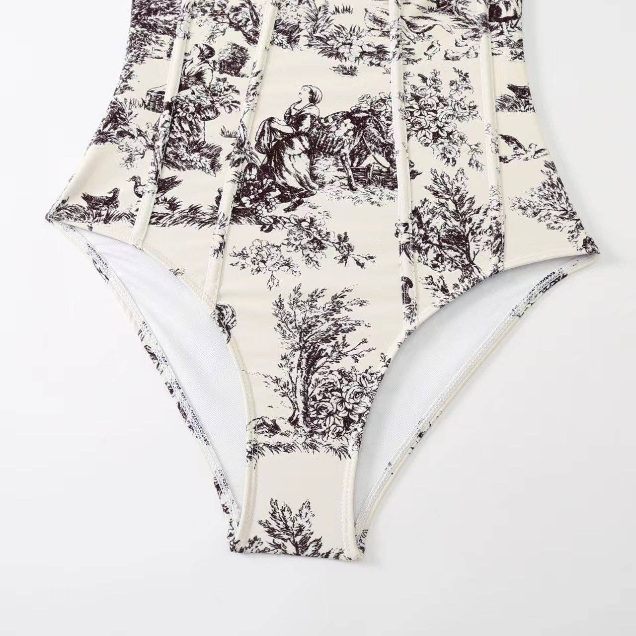 Dipped Shop - Wholesale Two Piece Swimsuit - Women's - Vintage Print Slim Fit Swimwear with Cover Dress DPSW101812