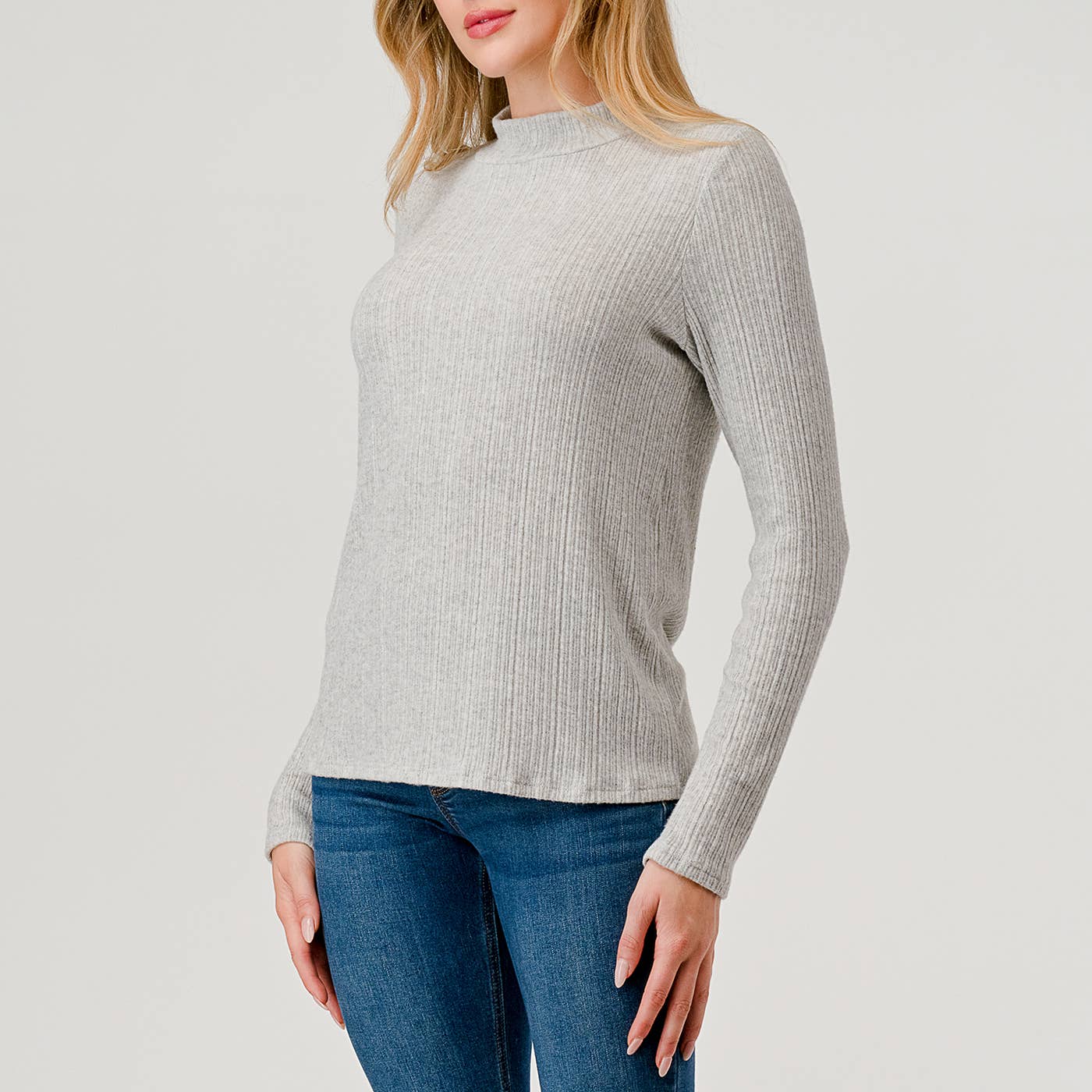 Heimious - Vente Haut en maille – femme - Haut en tricot côtelé brossé à manches longues et col montant, coupe décontractée, T7648