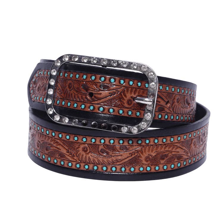 Ceinture en cuir fait main avec boucle en turquoise et cristal pour la vente par Pro Classic Global