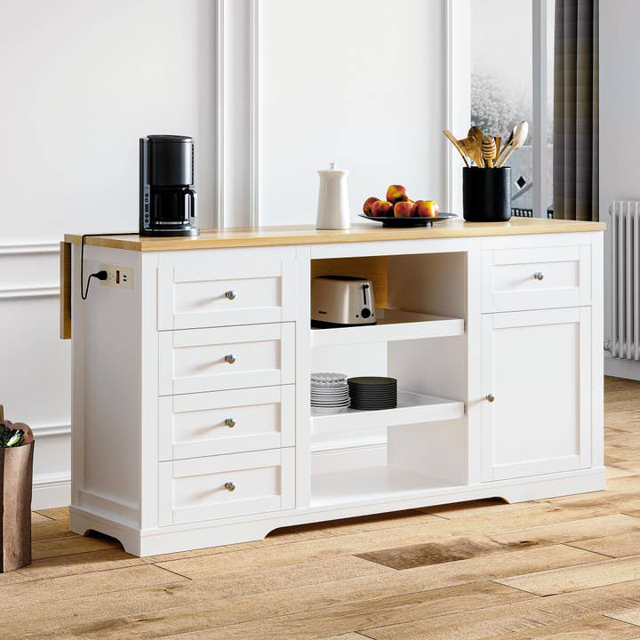 59 Inch Large Kitchen Island with Power Outlet and Pet Bowl for wholesale by Heynemo