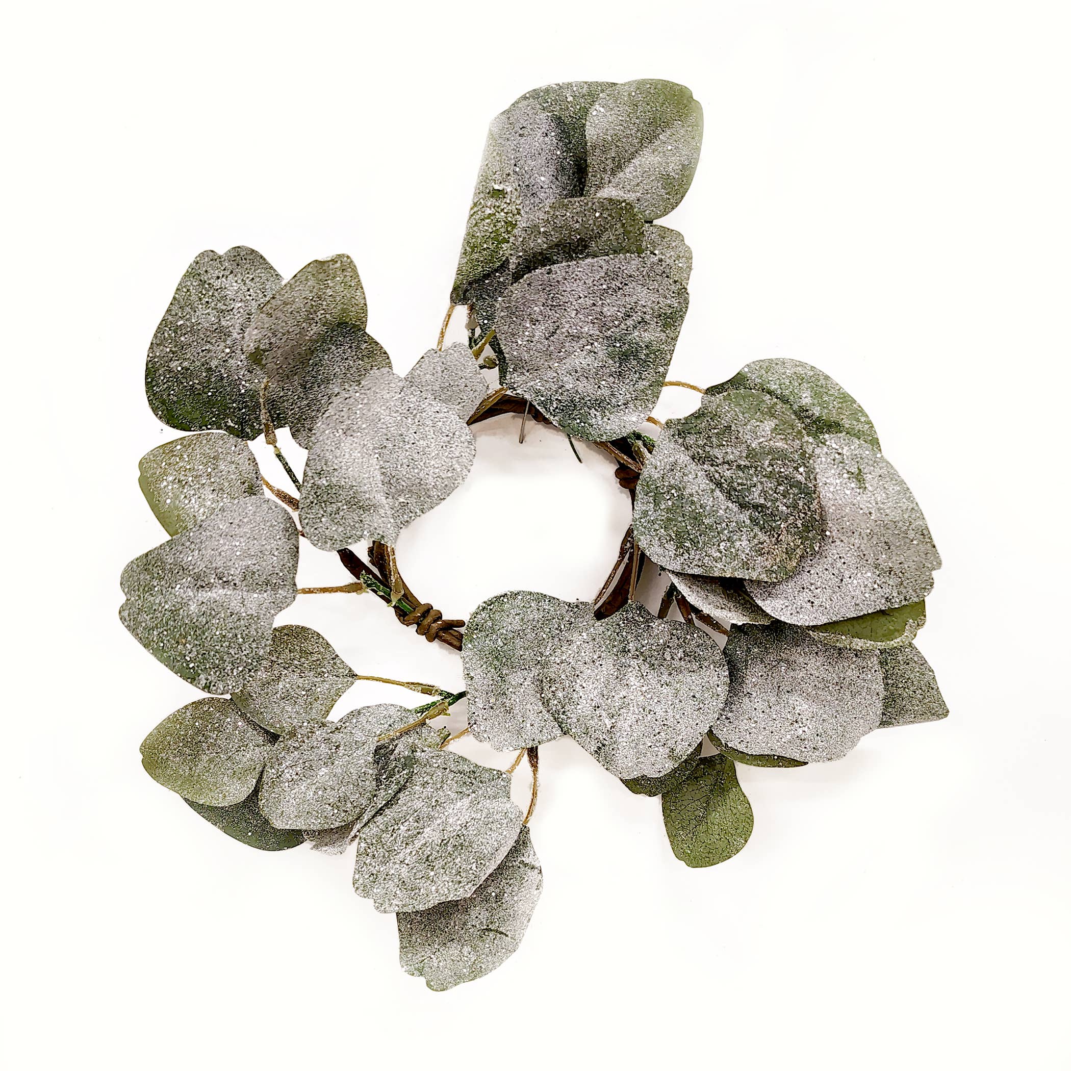 Saybrook Lane - Wholesale Candle Holder - Frosted Dollar Eucalyptus Leaf Candle Ring, 3.5"0