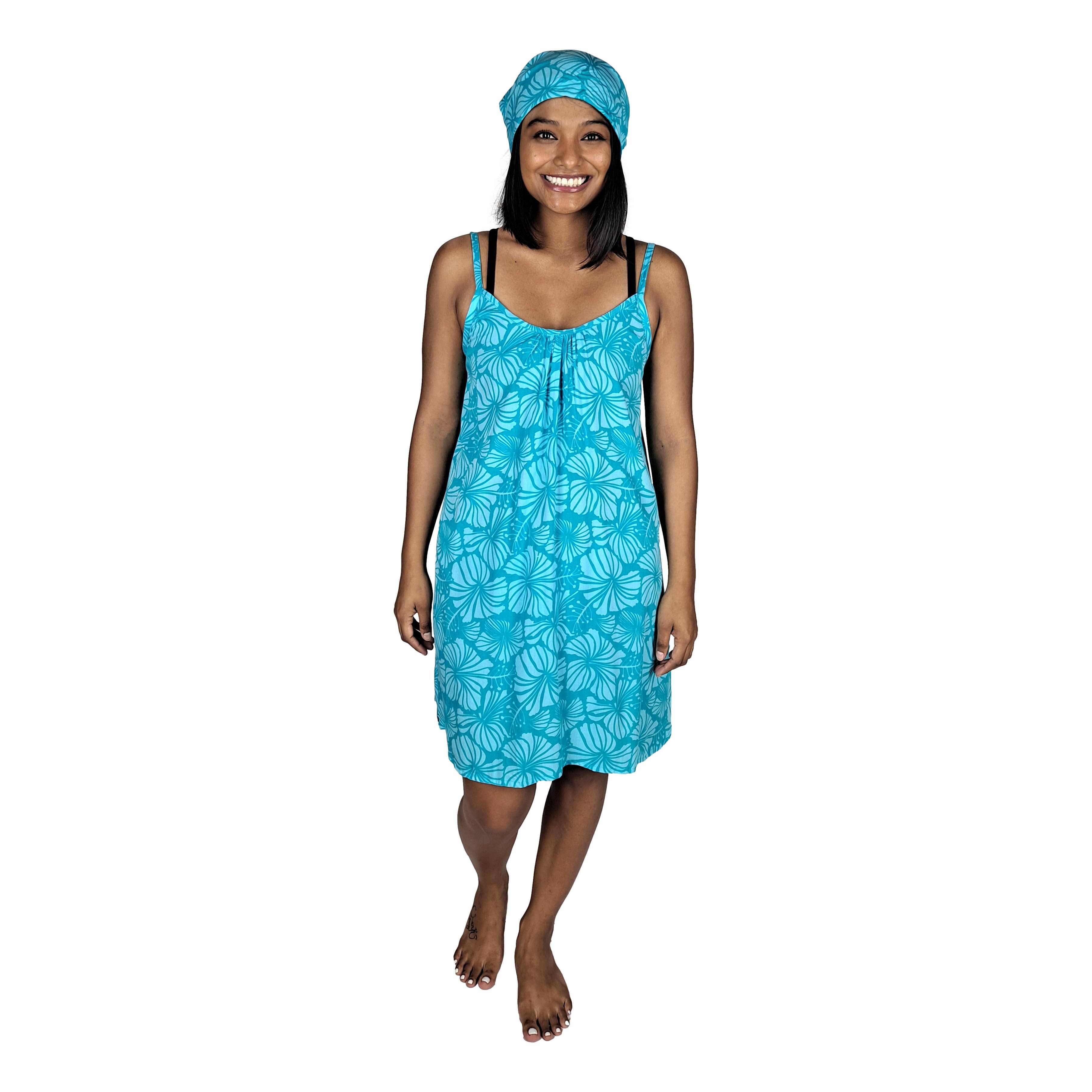 Island Style Clothing Co by Akamai Distribution Ltd - Wholesale Bandana - Women's - Bandana Teal Hibiscus Lightweight Rayon 21 x 21 5