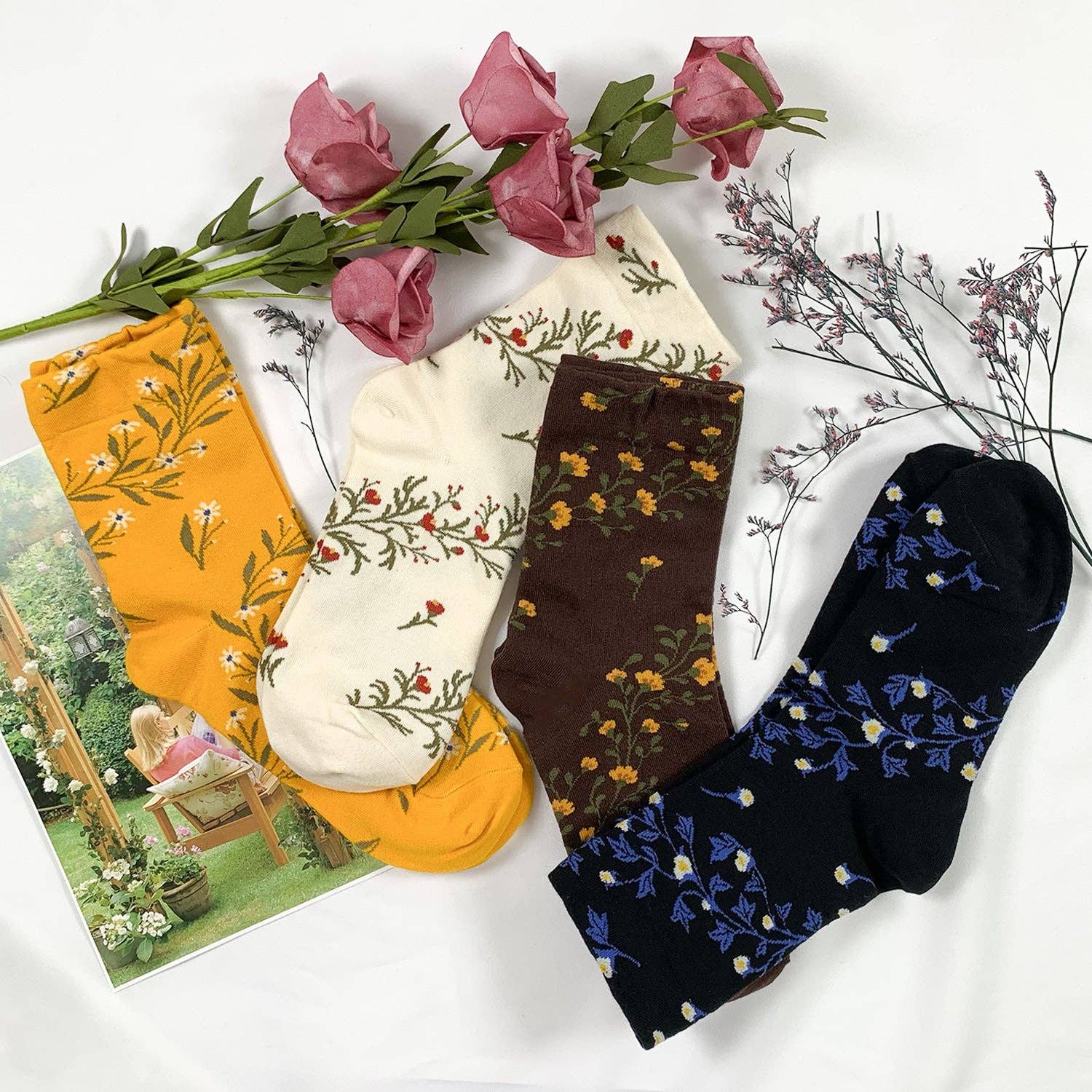7DAYSSOCKS - Vente Chaussettes – femme - Chaussettes Crew Twist Flower pour femmes4