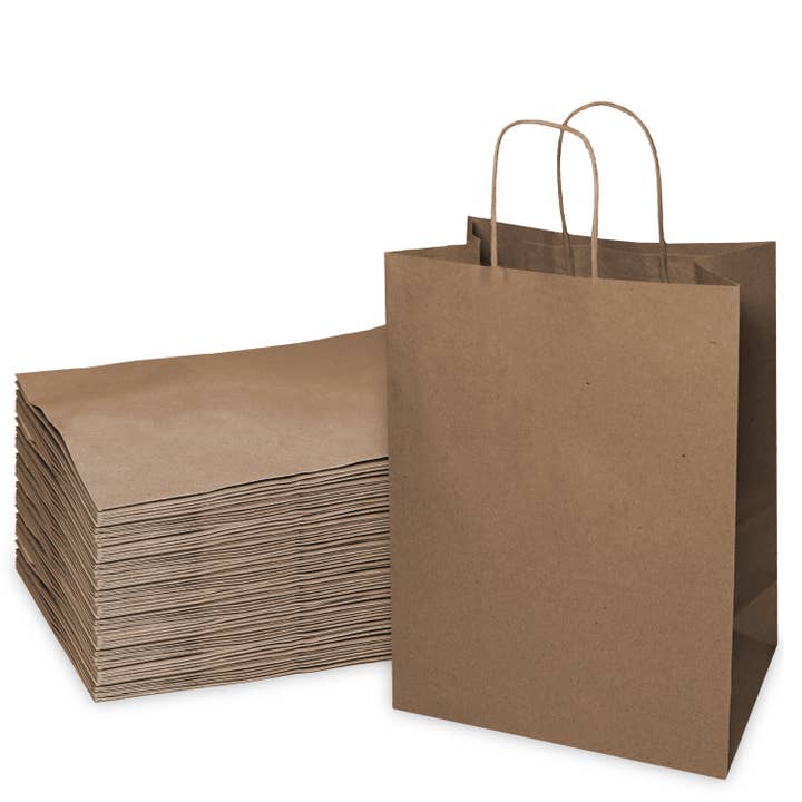 EcoQuality - Wholesale Gift Bag - 10x5x13 Medium Kraft Paper Gift Bags w/Twine Handles Brown