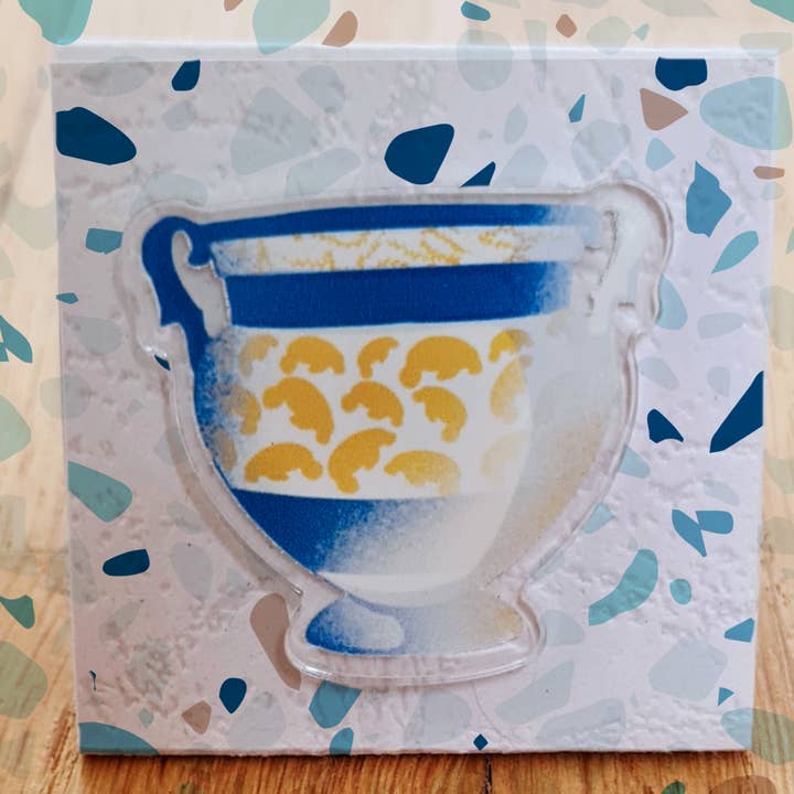 Sirenia - Ancient vase with pattern of manatees acrylic pin for wholesale by Tostoini