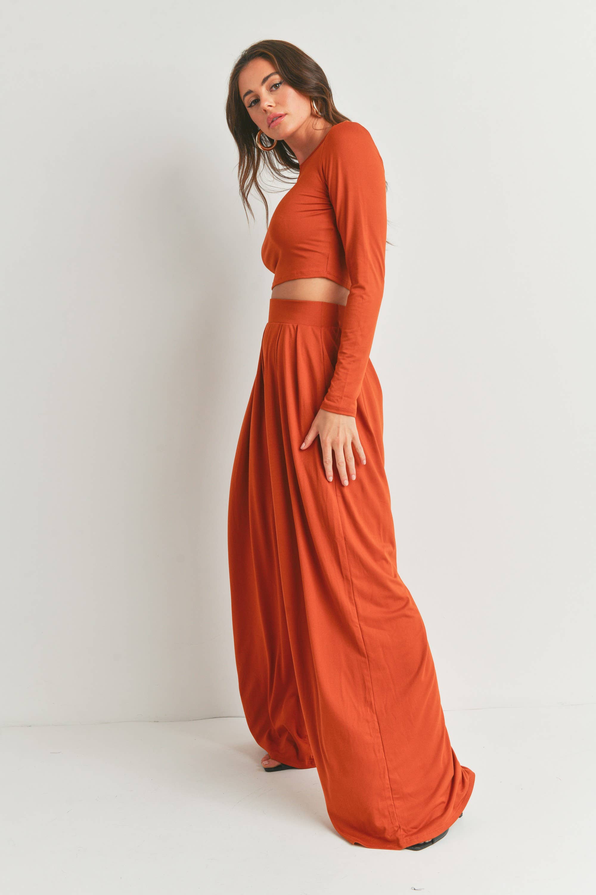 Peace Love Line - Wholesale Top & Pant Set (NOT Loungewear) - Women's - SLI3880 - LONG SLEEVES CROP TOP AND PANTS SET2