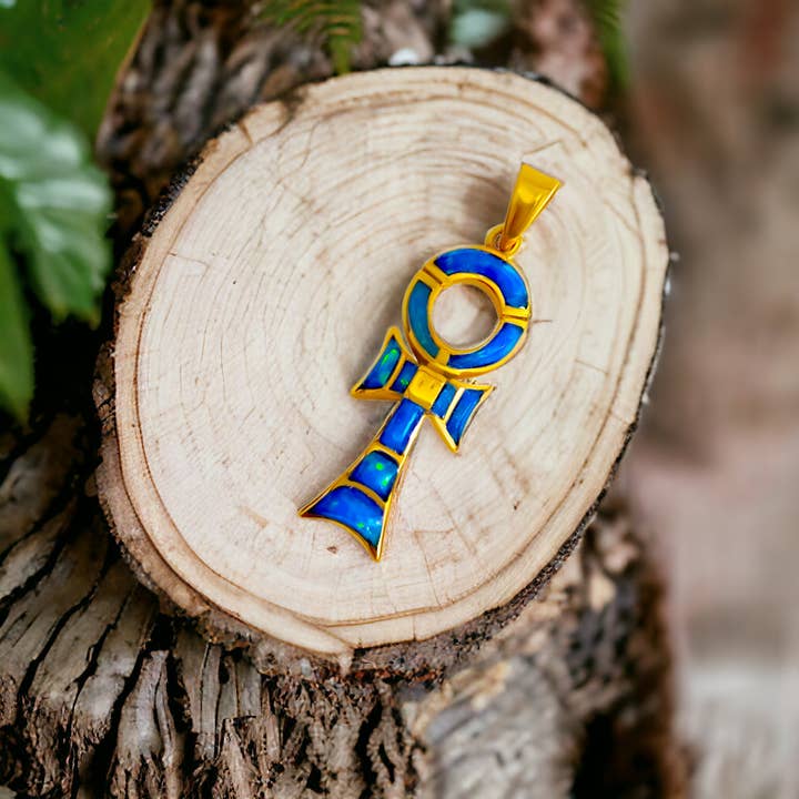 ALADDIN'S LAMP JEWELRY - Wholesale Individual Charm/Pendant - Gold Key Of Life Ankh Opal Pendant8