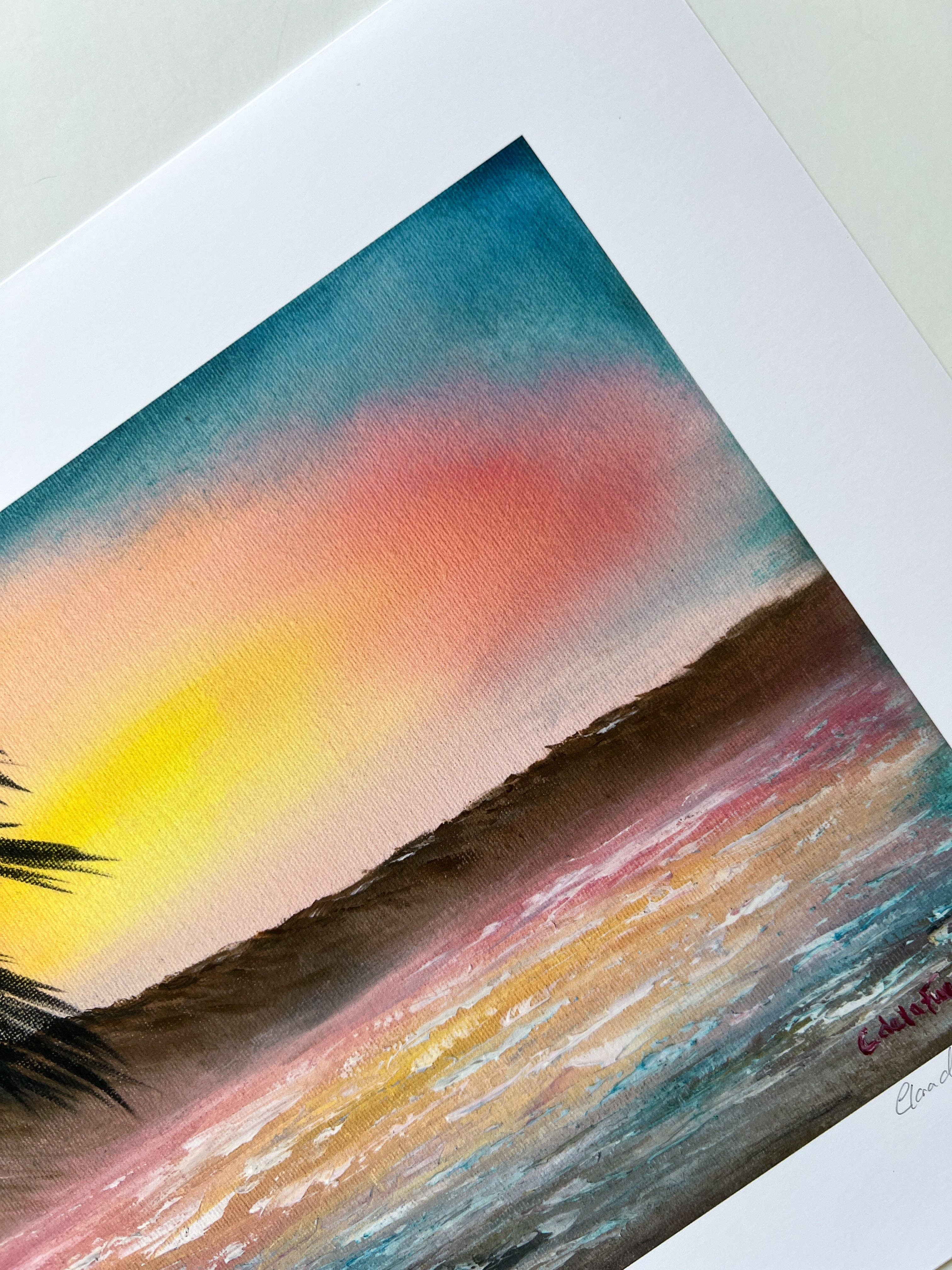 Clara de la Fuente Artist - Wholesale Art Print - Warm Yellow Pink Blue Sunset  Hawaii Palm Beach Gift & Decor5