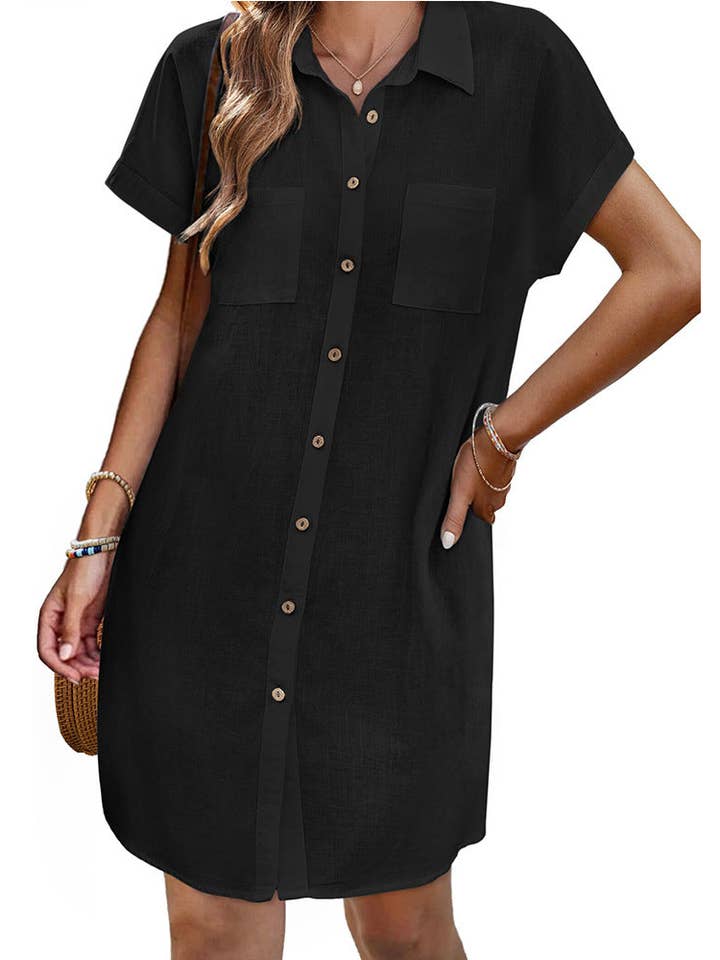 Lovesoft - Wholesale Dress - Women's - 2026 Summer Short Sleeve Button Down Shirt Dress4