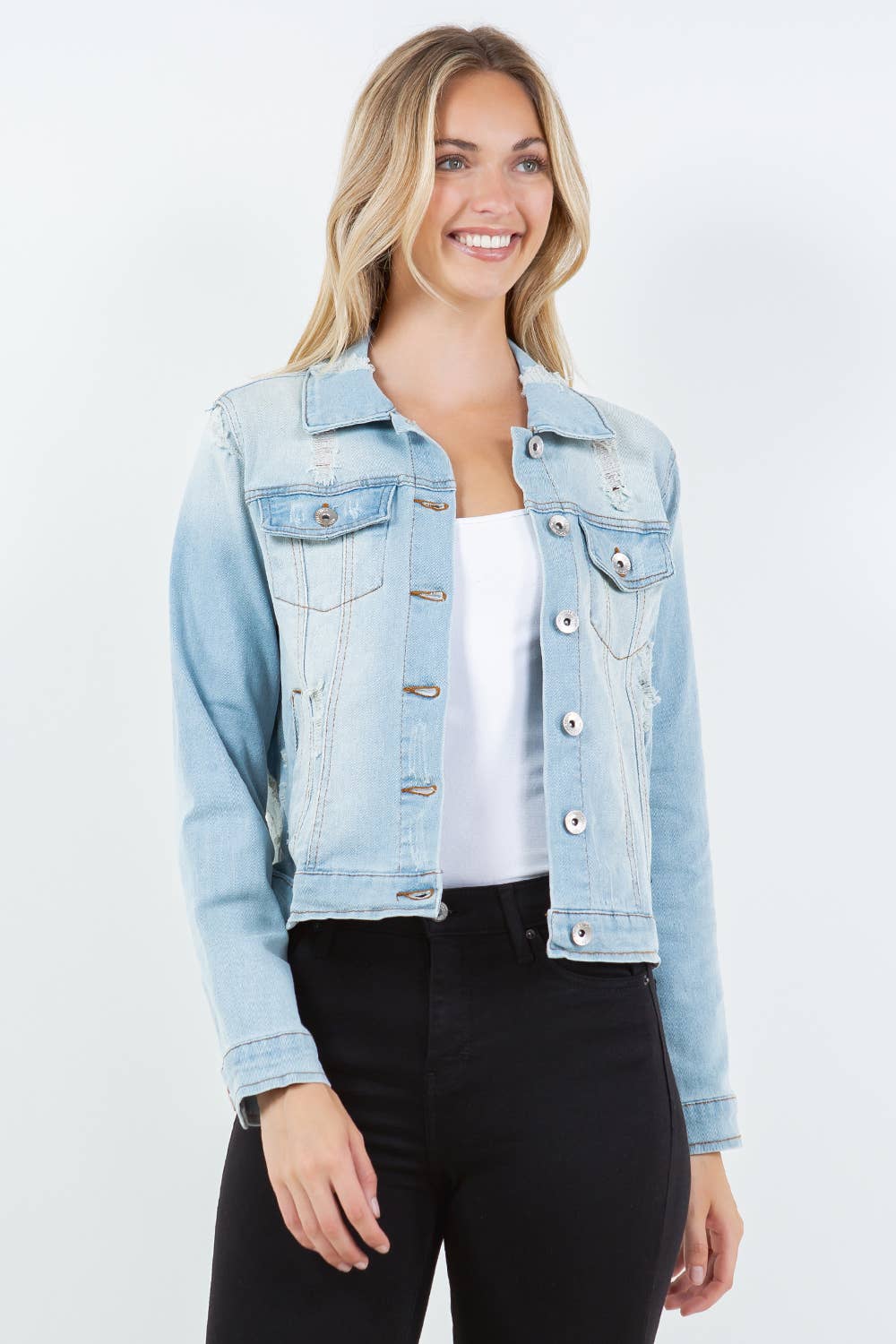 Veracci – Casaco de ganga - Mulher por atacado – Jaqueta jeans trucker clássica com stretch6