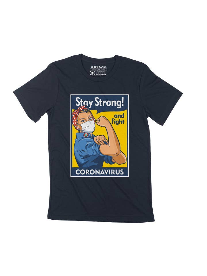 ULTRABASIC - Wholesale Screen Printed T-Shirt - Unisex - Unisex Adult T-Shirt Corona Stay Strong And Fight Coronavirus Stop Covid