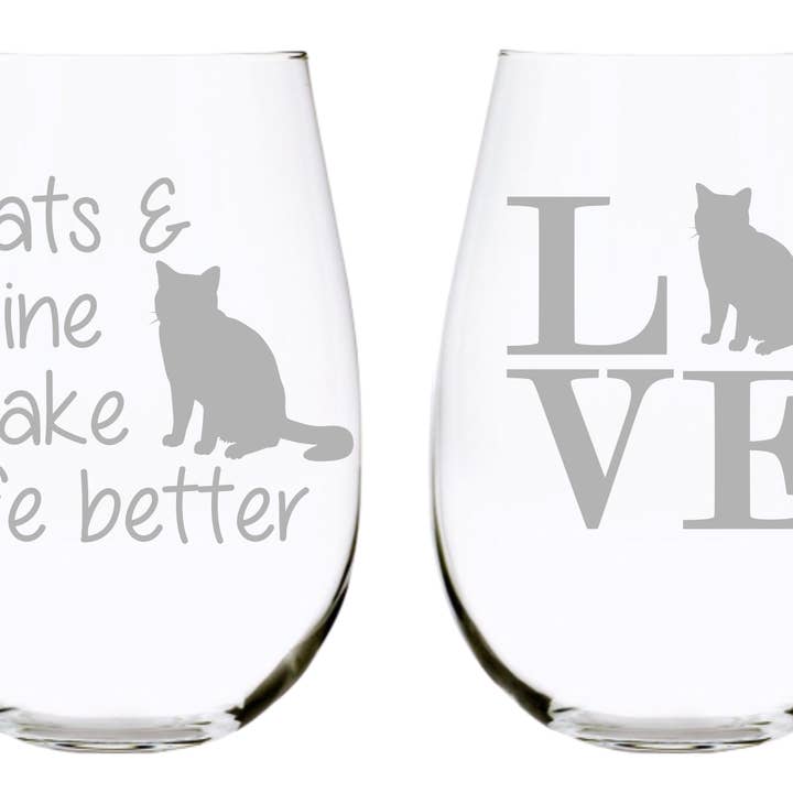 Verre à vin sans pied Cat (lot de 4)... 17 oz. Cristal sans plomb pour la vente par C&M Personal Gifts