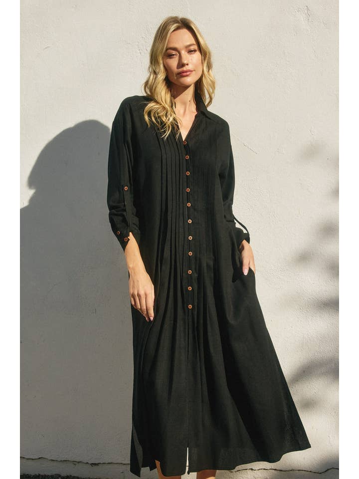 Dress Forum - Wholesale Dress - Women's - Cotton Linen Pleated Longline Shirt Dress (1)15