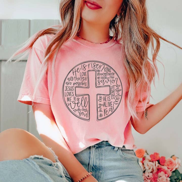 Camiseta He is Risen Cross Circle - Envio Rápido por atacado de Limeberry Designs
