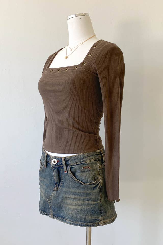 Nectar Clothing - Wholesale Knit Top - Women's - Grommet Long Sleeve Top2