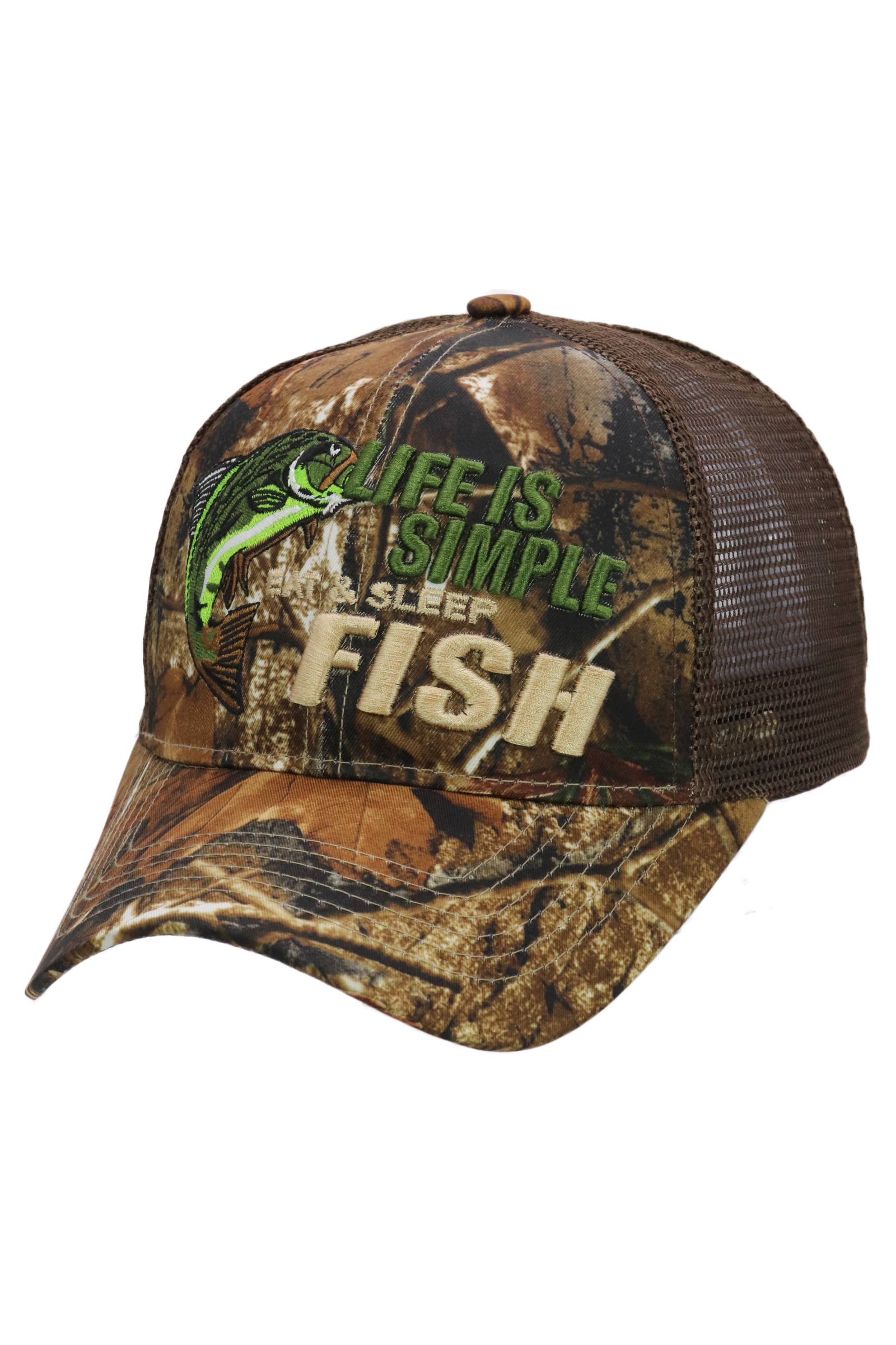 Cap Zone – Großhandel Trucker-Cap – Unisex – Das Leben ist einfach: Essen & Schlafen Fisch Mesh Trucker Hut3