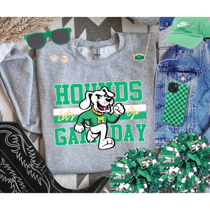 Green/White Vintage Hounds Gameday Sweatshirt for wholesale by The Red Rival Wholesale