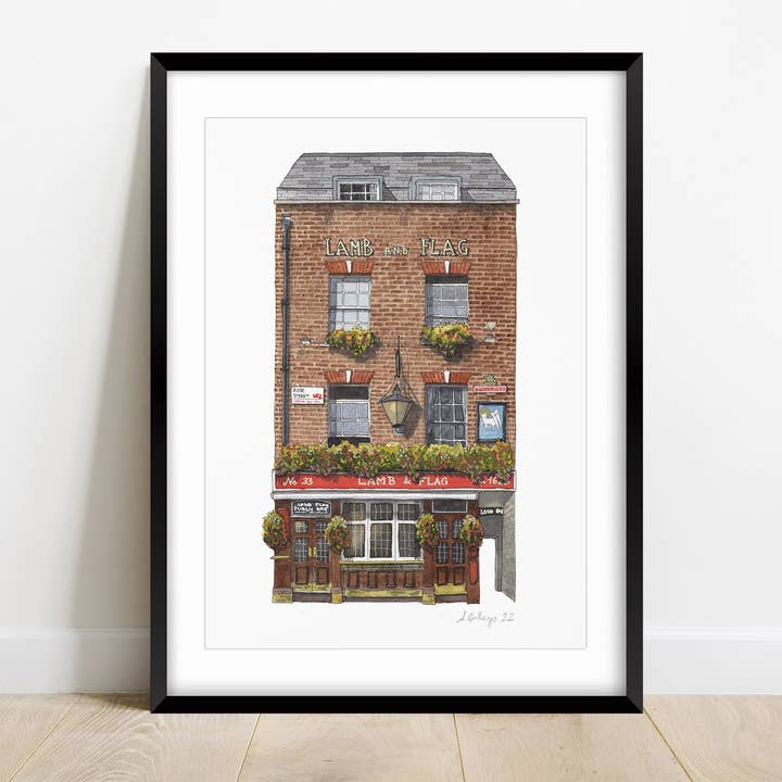 Covent Garden - Lamb & Flag Pub - Giclée Print (unframed) for wholesale by Ana Gallego Illustrations