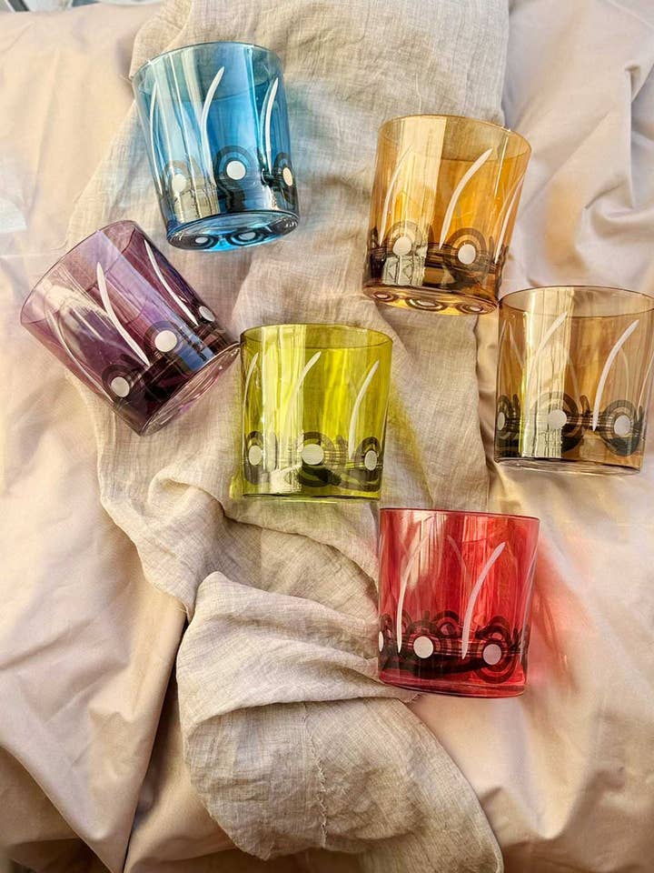 Set of 6 Cocktail Tumbler Glasses Carved Art Deco for wholesale by Scents and Feel