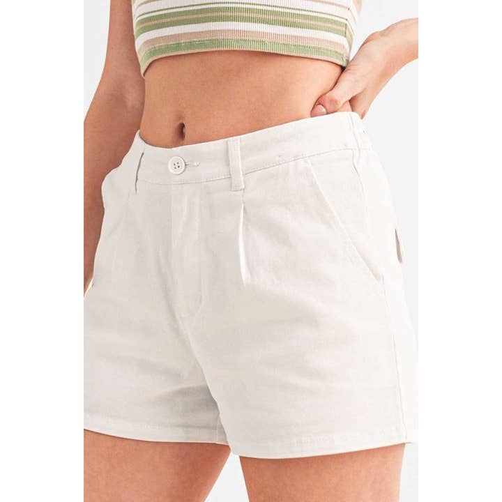 UP CLOTHING - Wholesale Shorts - Women's - COTTON TWILL PLEATED SHORTS W ELASTIC WAISTBAND1