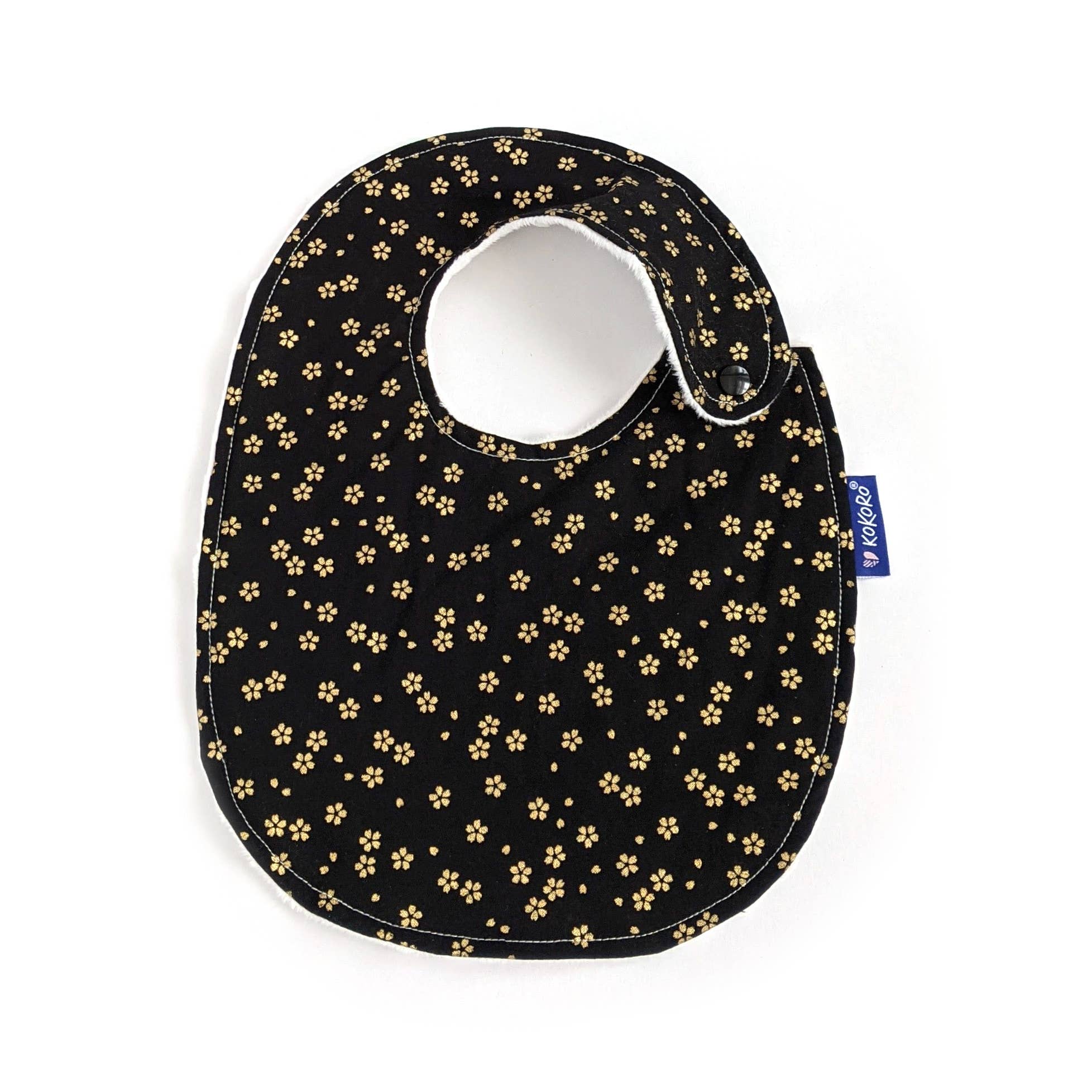 Kokoro - Wholesale Bib - Baby - Sakura Classic Bib | Cotton, Minky | Black, Gold, Floral
