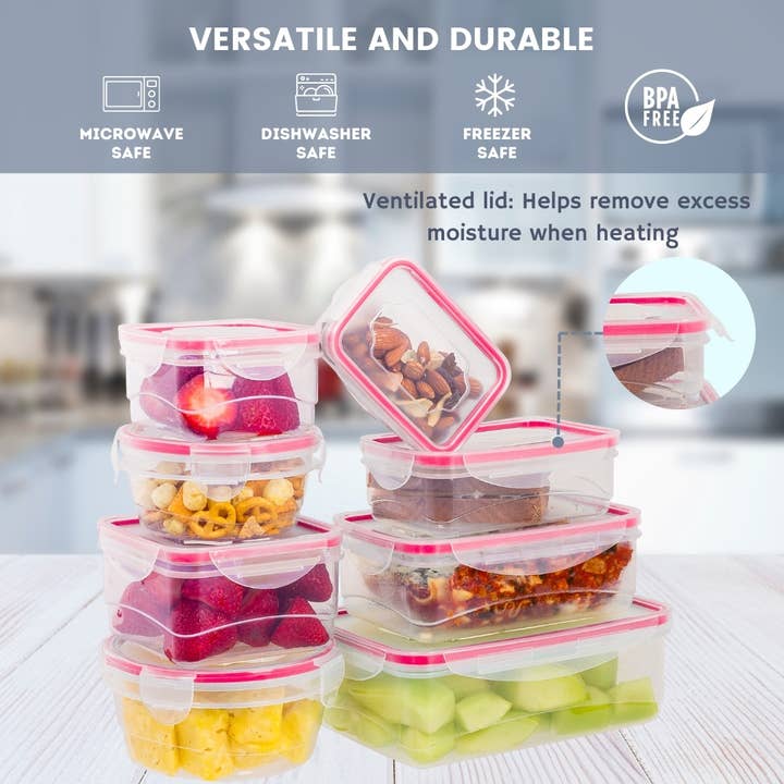 Lexi Home - Wholesale Food Storage Container - Durable Plastic Food Containers with Snap Lock Lids - 16 PC