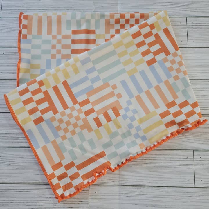 Orange and Pastel Block Checkered Hair Towel for wholesale by The Nut 'n Bubs
