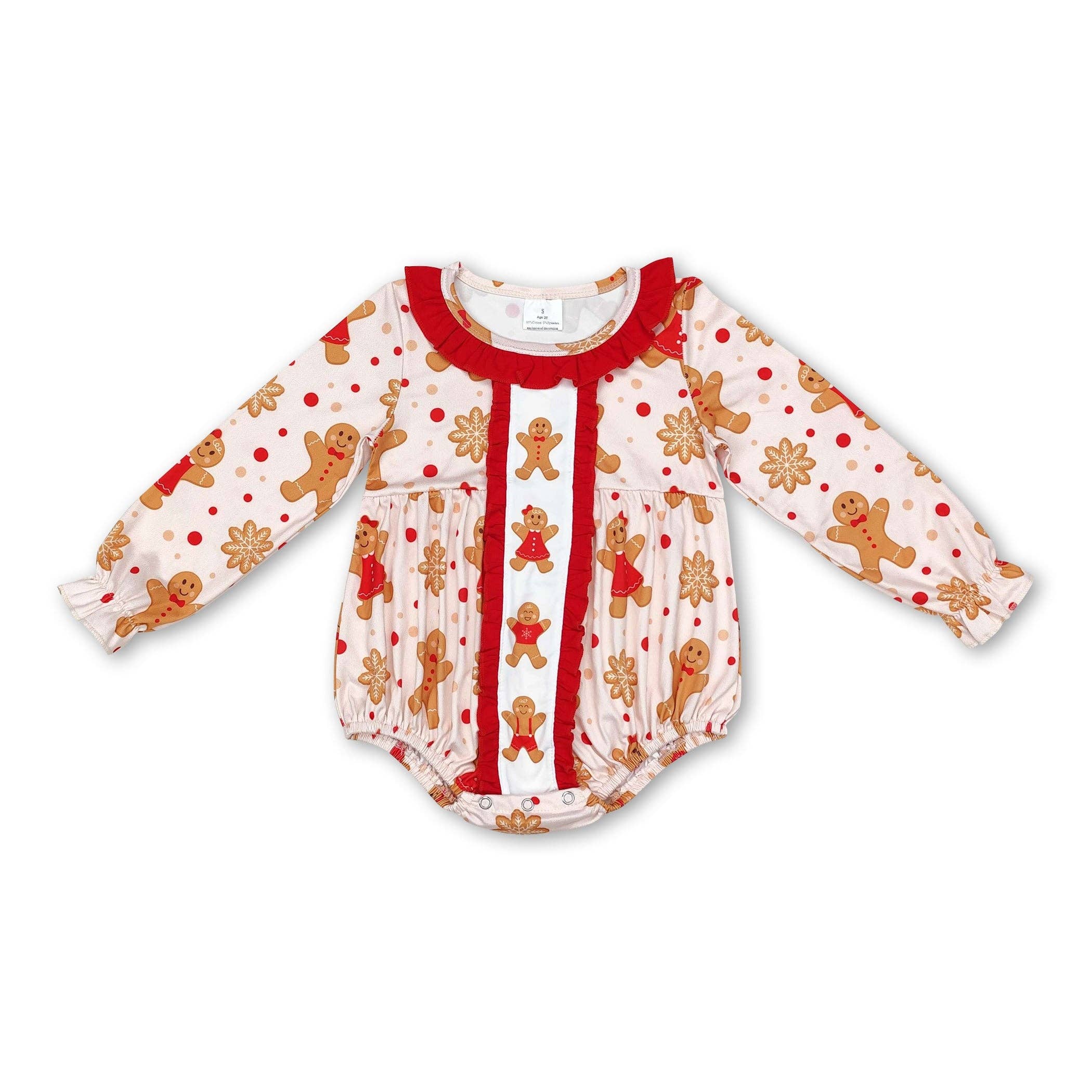 Yawoo Garments - Wholesale Bodysuit (Non-Footed) - Baby - Long sleeves gingerbread baby girls Christmas romper