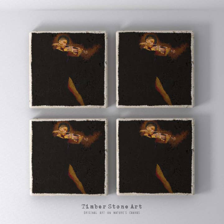 ETHNIC0740 - Conjunto de 4 Bases para Copos em Pedra Natural por atacado de Timber Stone Art