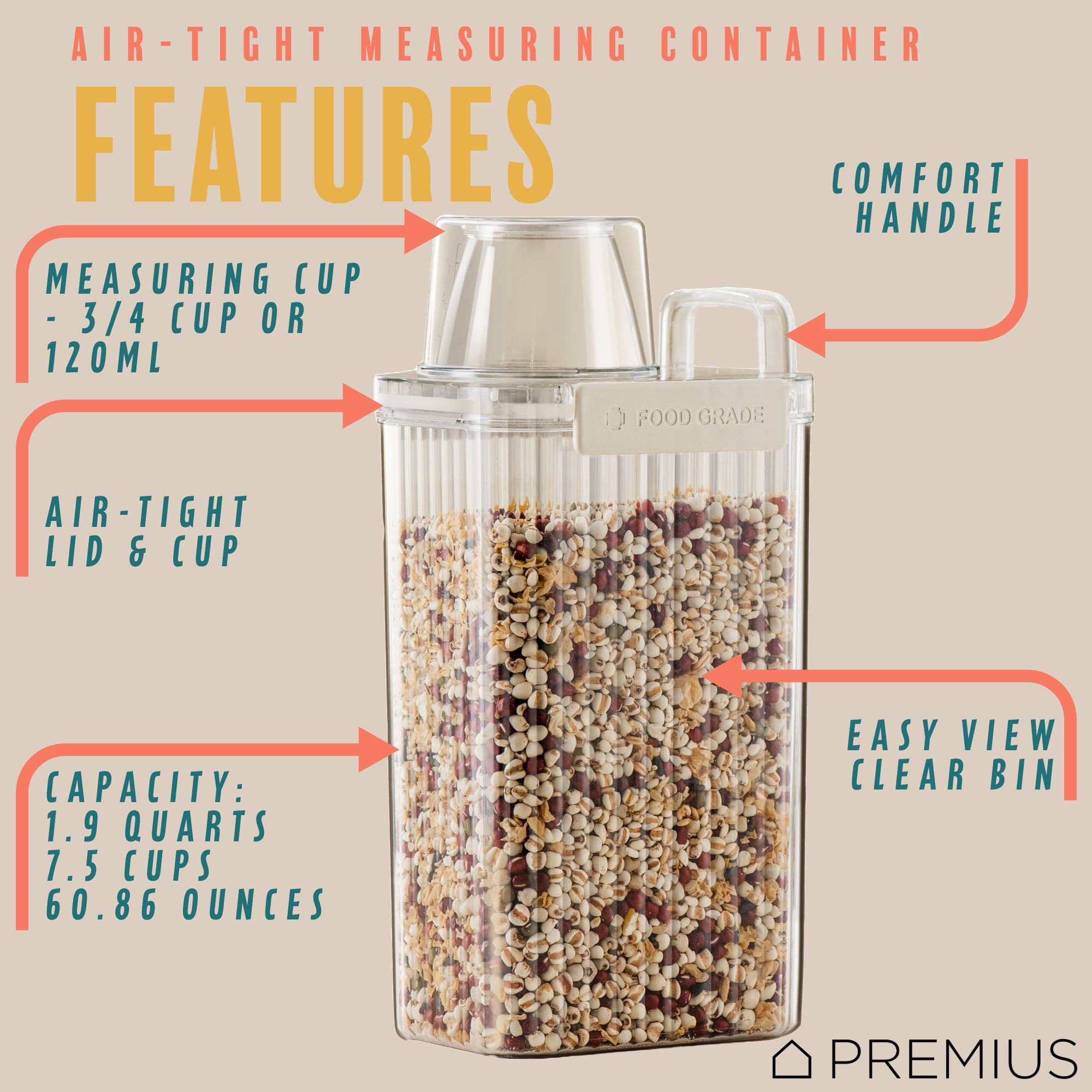 ShopBobbys - Wholesale Food Storage Container - PREMIUS Plastic Food Storage Container with Measuring Cup, Clear-Natural10