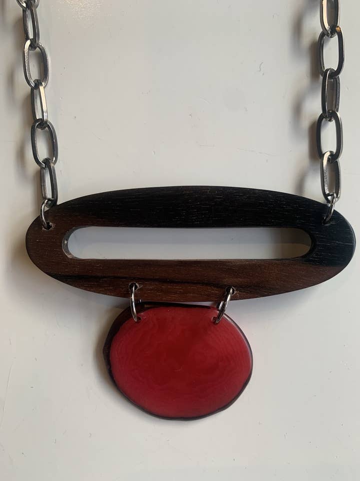 Oval Wood Pendant with Tagua Accent for wholesale by Veronica Riley Martens