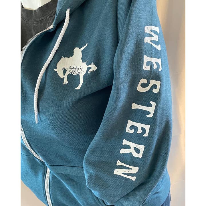 Western Bucking Horse White Pocket & Sleeve Set Screen Print Transfer for wholesale by Snappy 6 Co